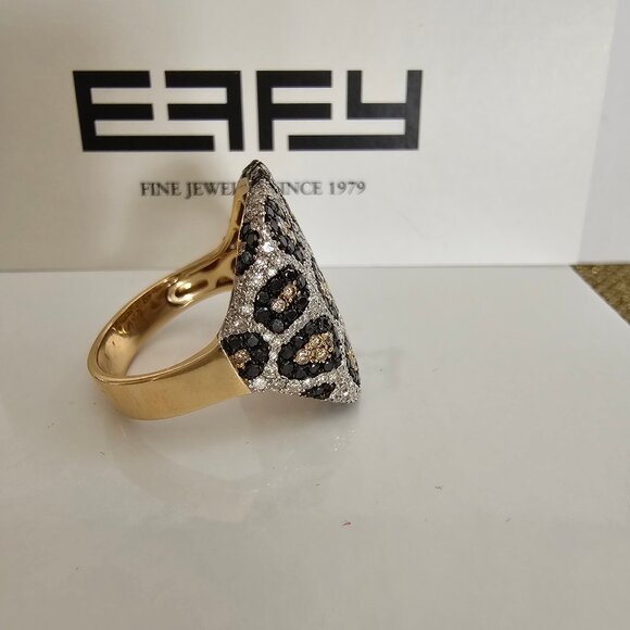 14K Yellow Gold Multi Color Diamond Panther Print ring,  size 9 - Picture 4 of 12